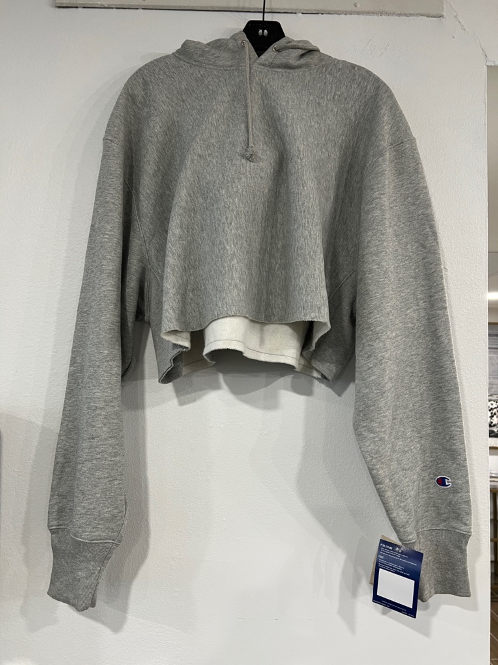 Champion Light Gray Cropped Pullover Hoodie
